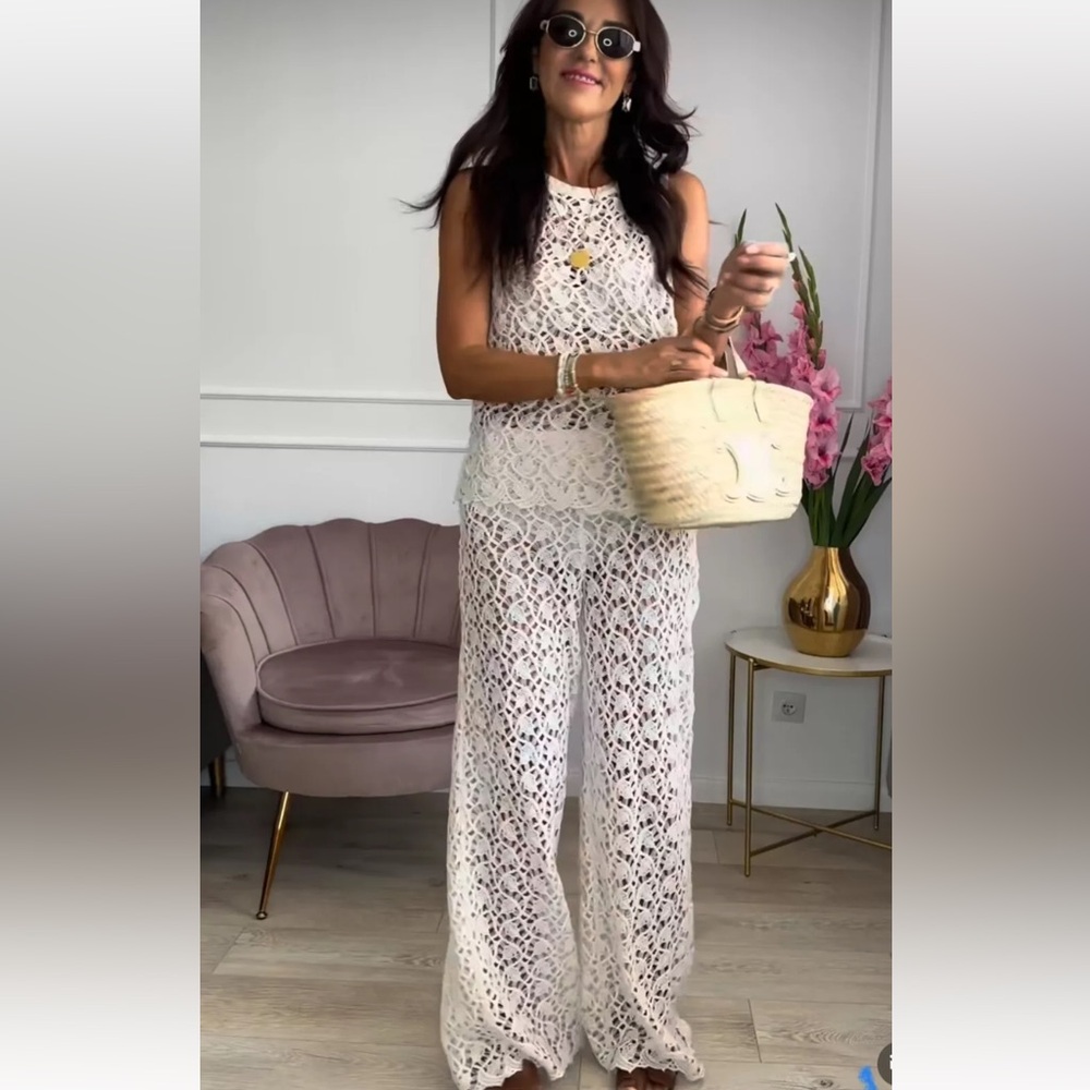 ZARA 2pc Set Crochet Top is a small and Wide-Leg Trousers is a Large NWT - Picture 5 of 16